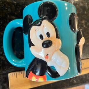 VTG Disney Mickey expressions teal bas relief mug EUC
